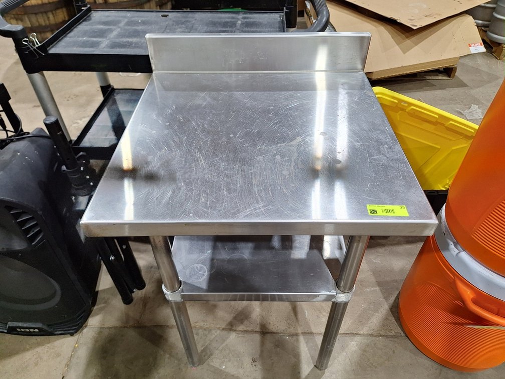 SS Table with Backsplash and Undershelf, 24"x24"x34"