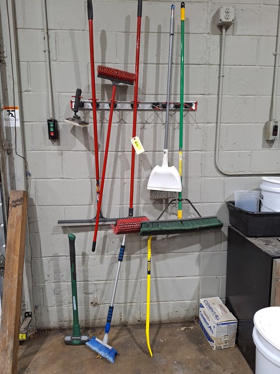 Assorted, Brooms, Prybar, Sledge Hammer, More