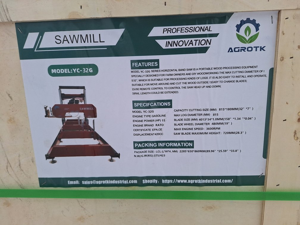 2025 AGT Portable Sawmill, Model YC-32G, Unused