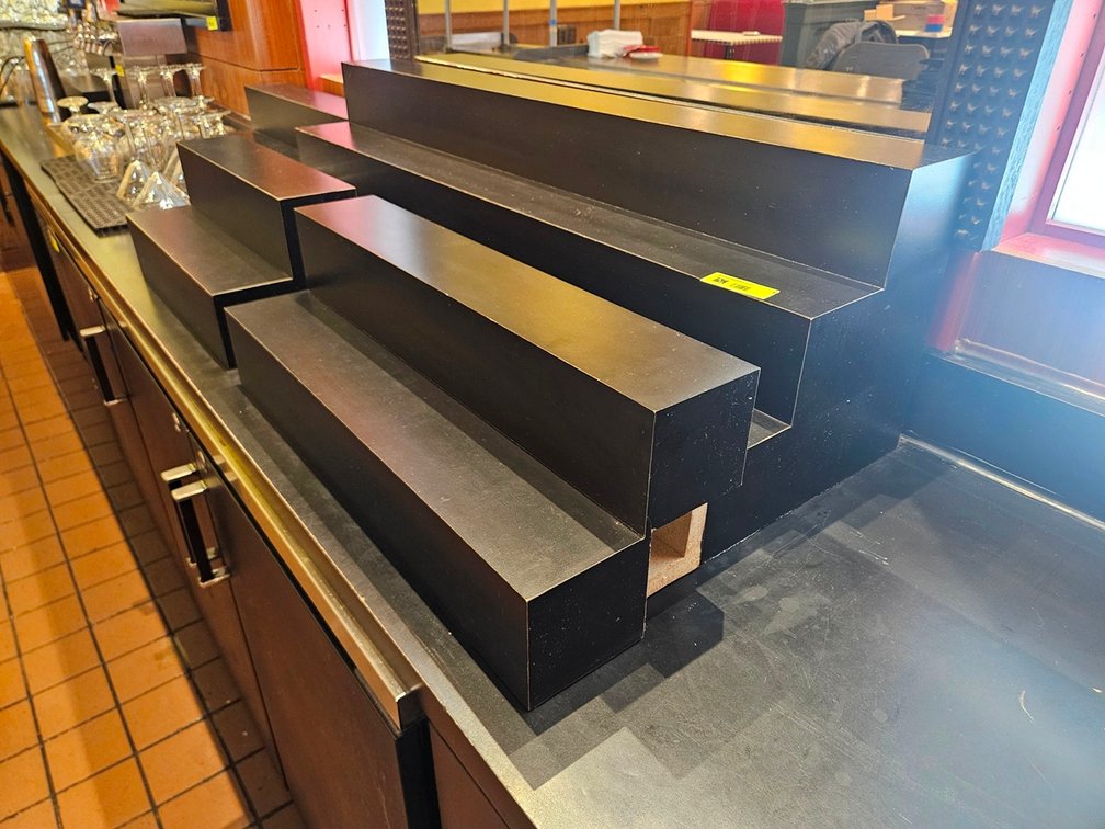 5 Assorted Bar Top Bottle Step Displays, 24" to 43"