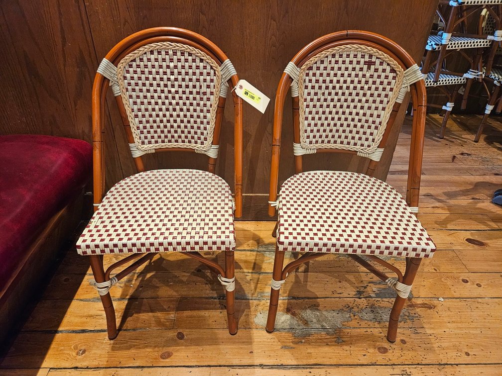 11 Gar Metal Frame/Poly Wicker Dining Chairs - Red/Cream Color