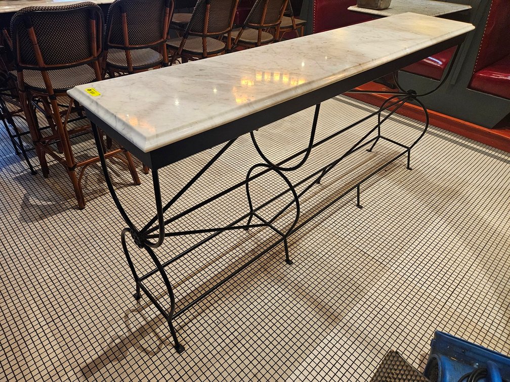 Marble Top/Metal Base Hightop Table, 90"x18"x42"