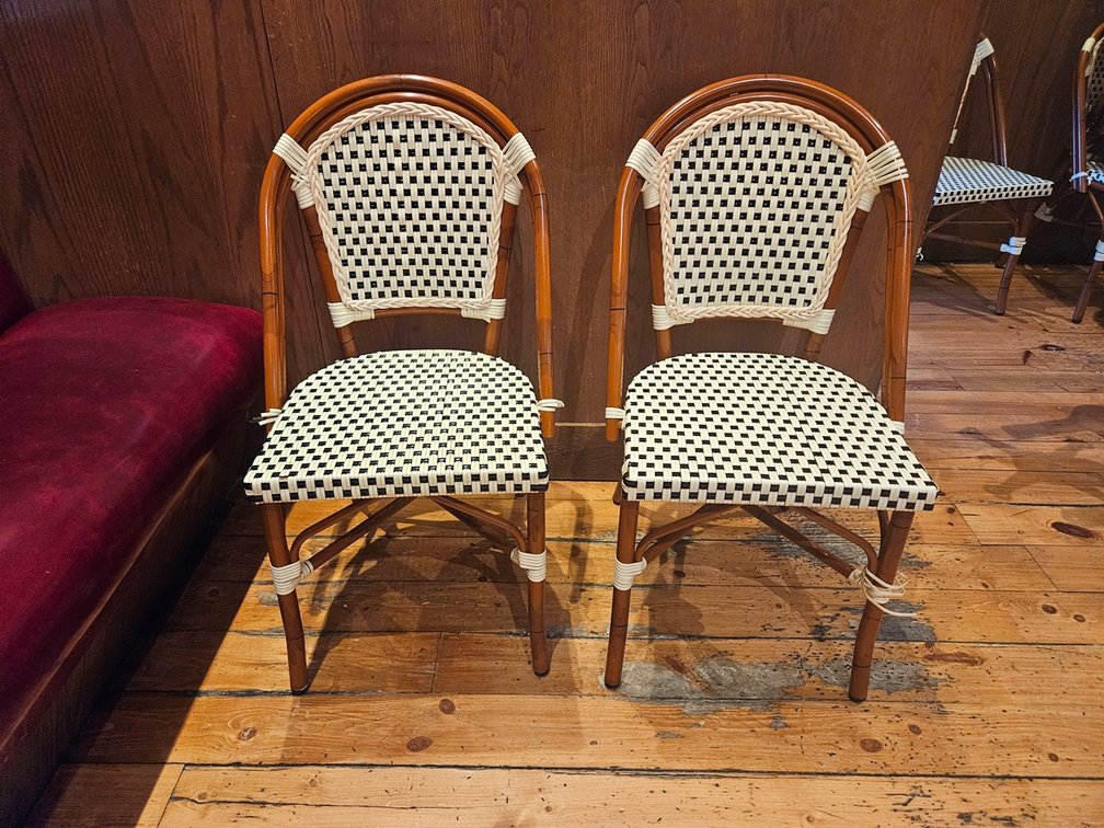 30 Gar Metal Frame/Poly Wicker Dining Chairs - Black/Cream Color