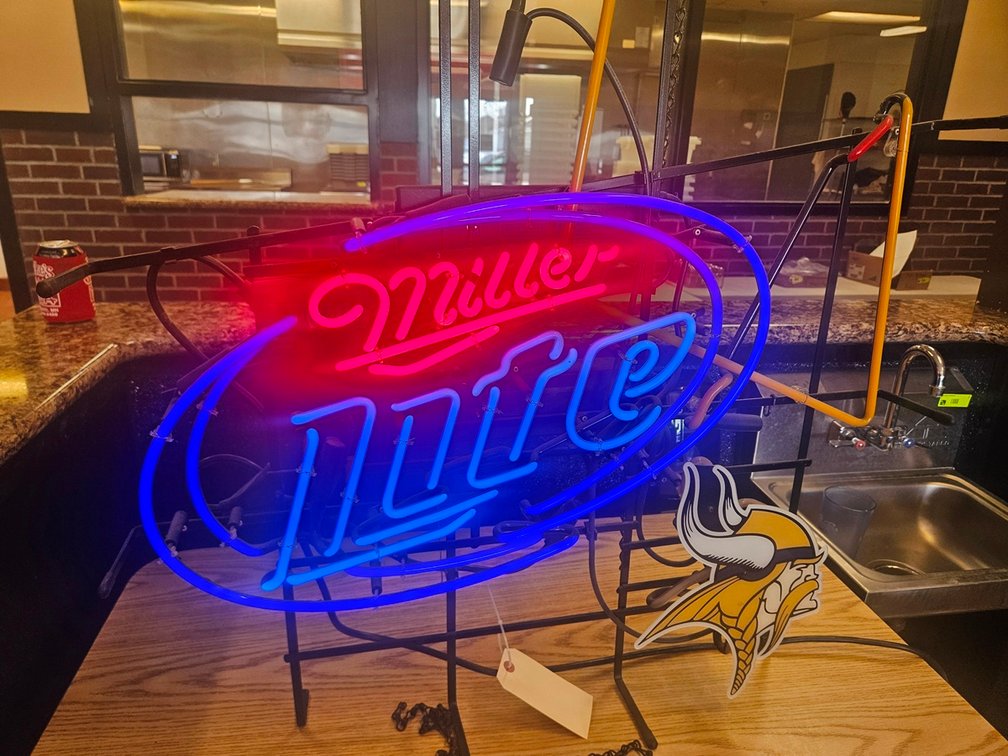 Miller Lite Vikings Neon Sign, 1/2 Lights Up, 30"x32"