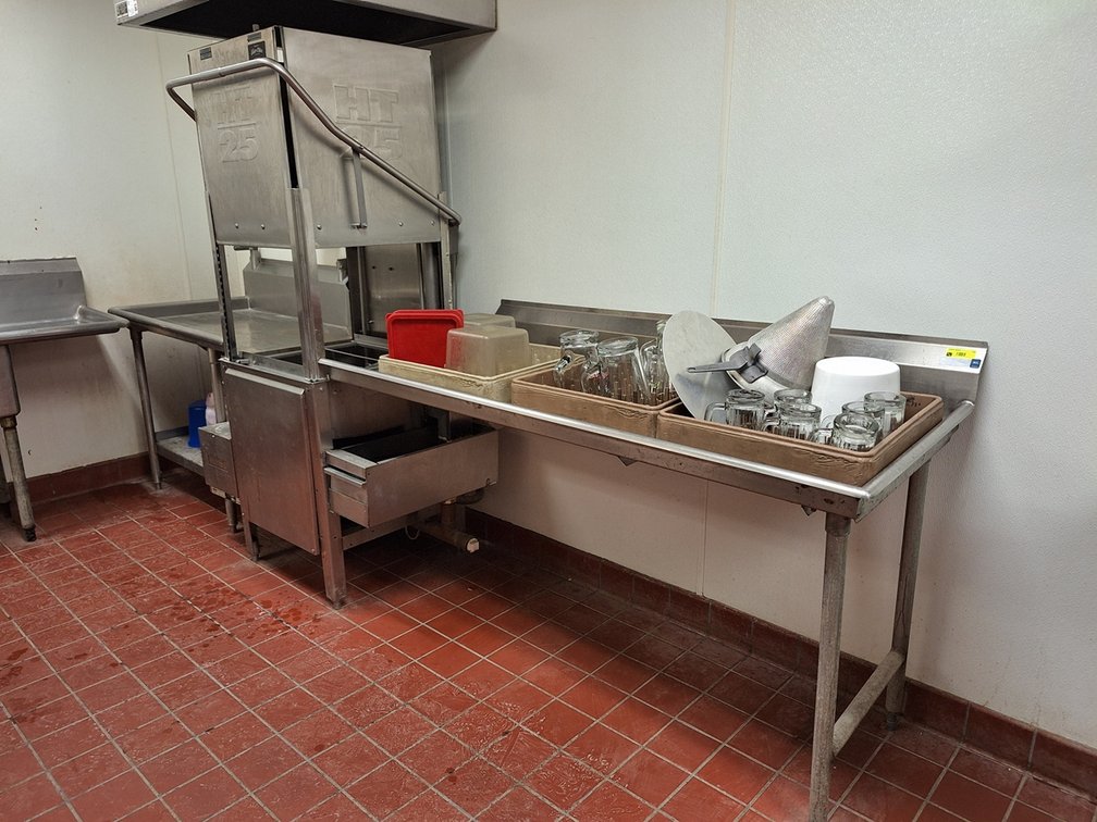 American Dish Service SS Commercial Vertical Dishwasher, SN: 46964, 208/230V, 3PH, SS Tables with Backsplash and Undershelf, 12'x29"72"