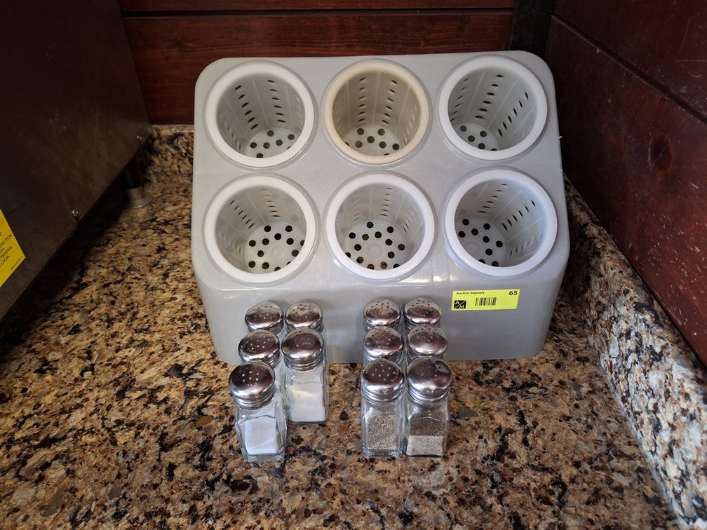 2 Silverware Caddys with Asserted Salt and Pepper Shakers