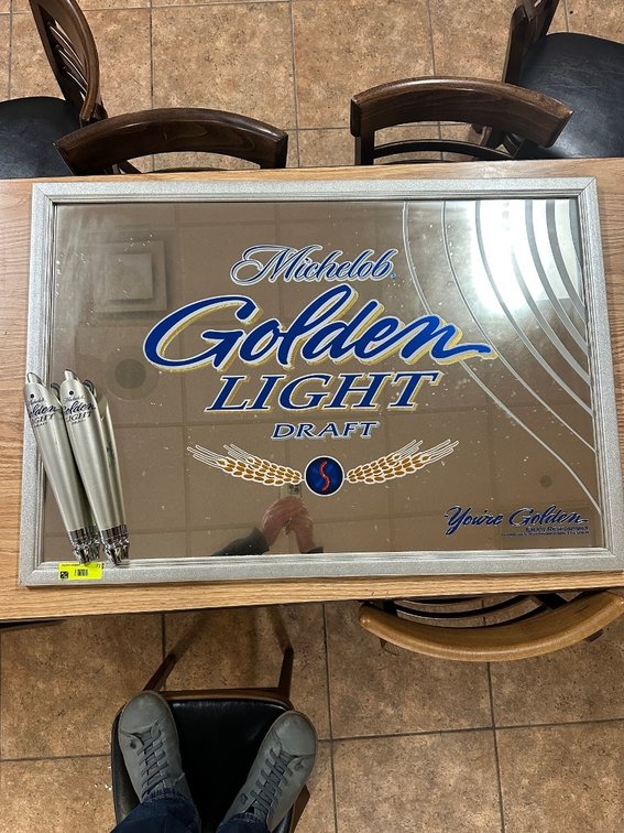 Michelob Golden Light Framed Mirror, 2 Tap Handles
