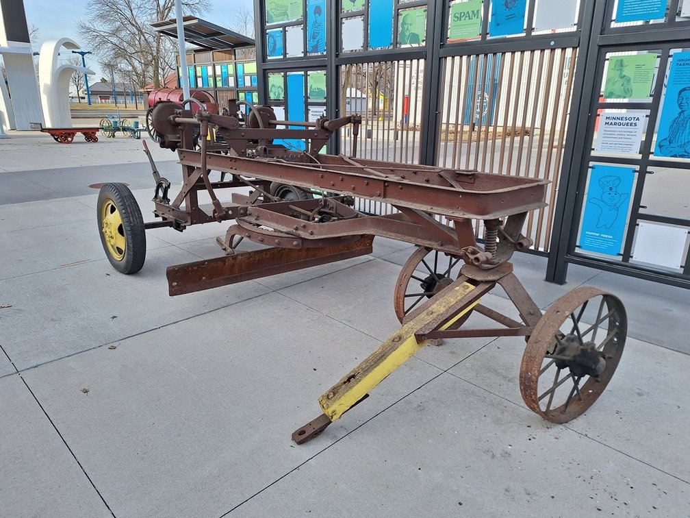 Vintage Horse-Drawn Plow, 2 Pneumatic Tires, 2 Wagon Wheels, 17'x7'x5'