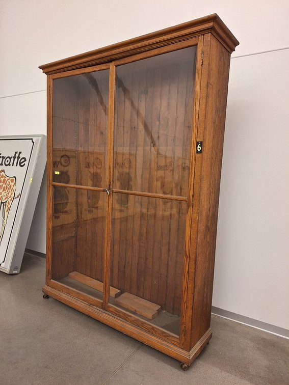 Wood/Glass Display Case on Wheels, 66"x15"x93"