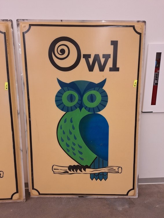 Poly "Owl" MN State Fair Parking Sign Face, 45.5"x2"x69.5"