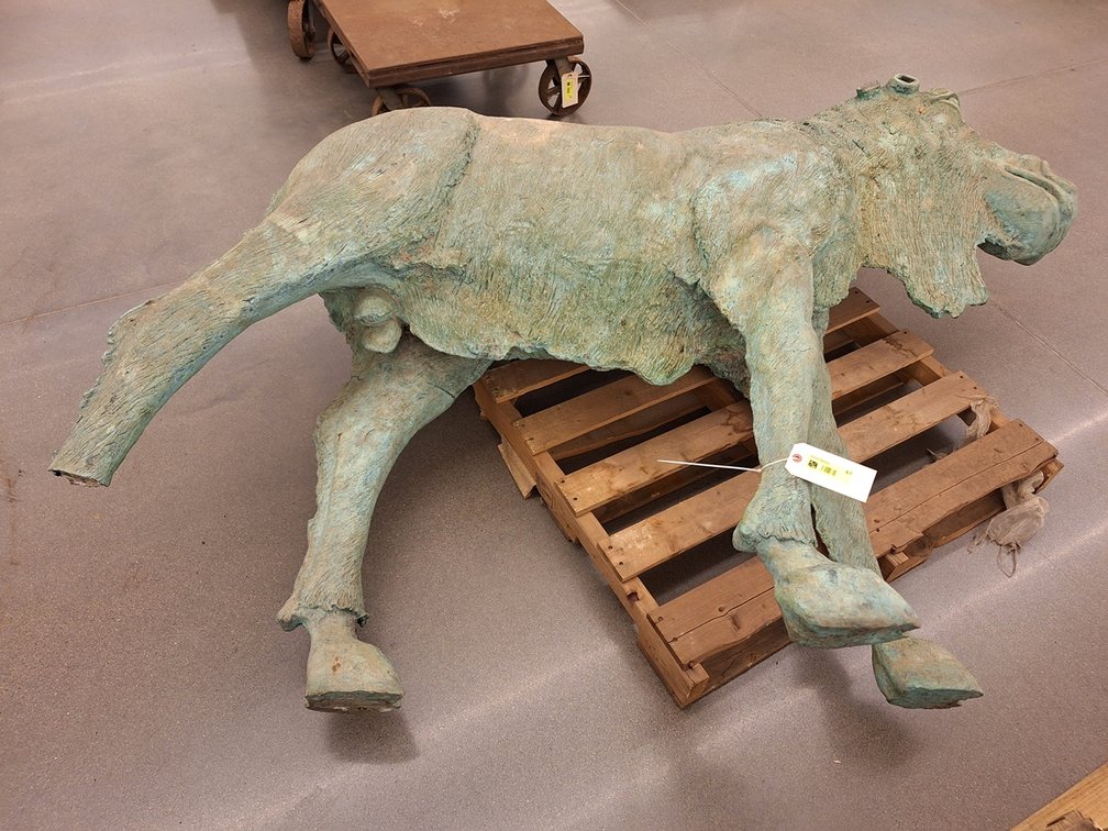 Bronze Moose Statue, 74"x20"x56", No Antlers, Broken Foot