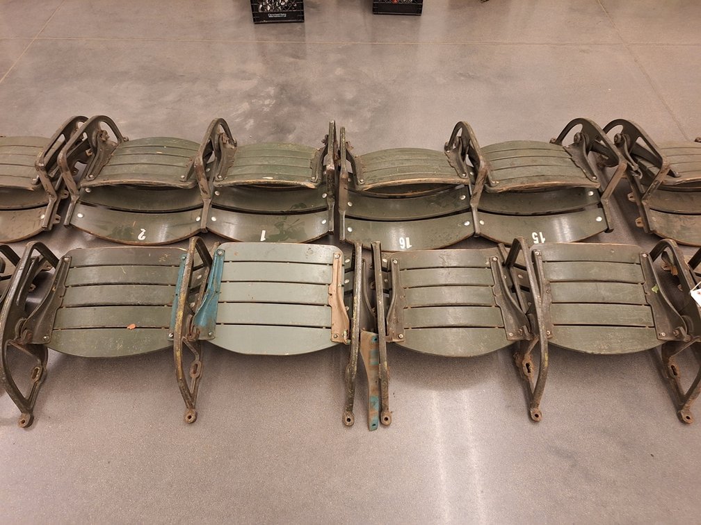 8 Wood/Metal Seats from MN State Fair Coliseum (Circa 1950's), 4 Sets of 2