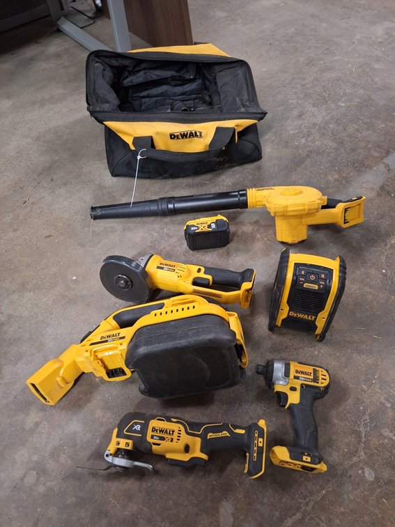 Assorted DeWalt Cordless 20V Tools, Battery with Bag