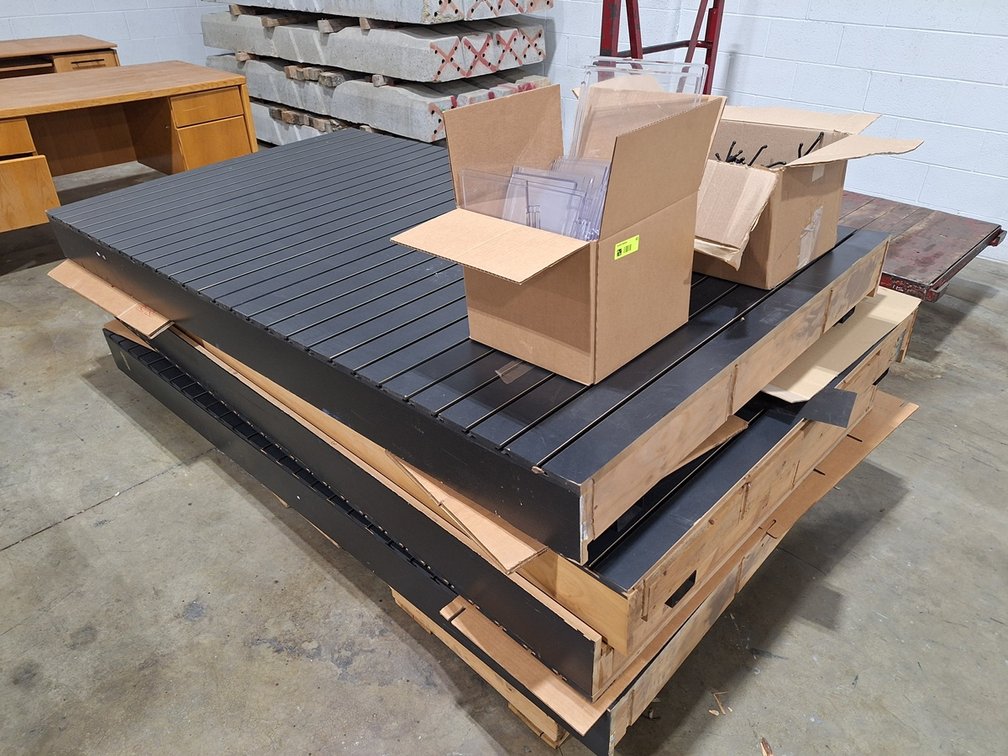 4 Sections Slatwall with Hooks and Poly Shelves, 48"x6"x87"