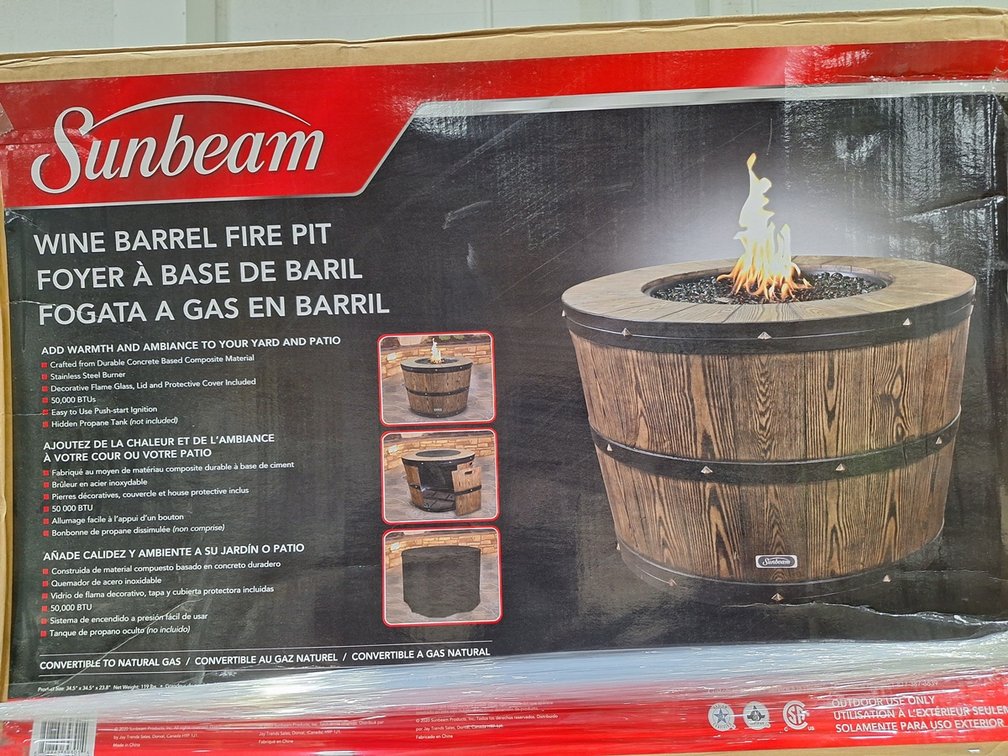 Sunbeam 9301 Wine Barrel Fire Pit, Propane, 34.5"x23"