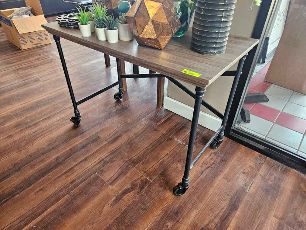 Industrial Style Table on Wheels, 42"x22"x30"