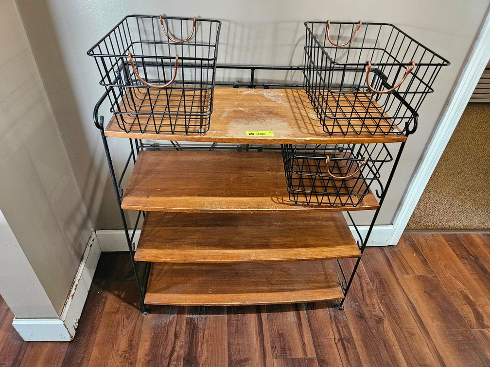 Metal/Wood Shelf 30"x12"x32", 2 Metal Baskets