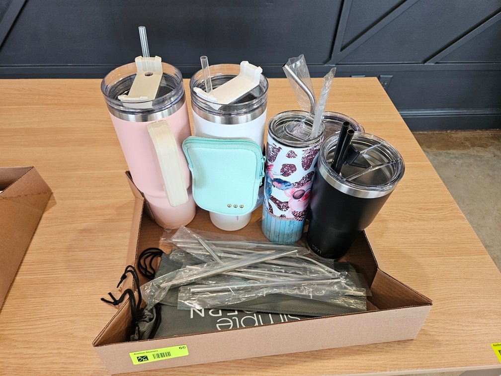 5 Assorted Mugs with Metal Straws