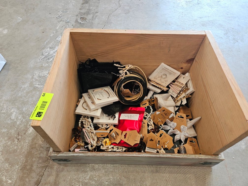 Wood Box with Assorted Costume Jewelry