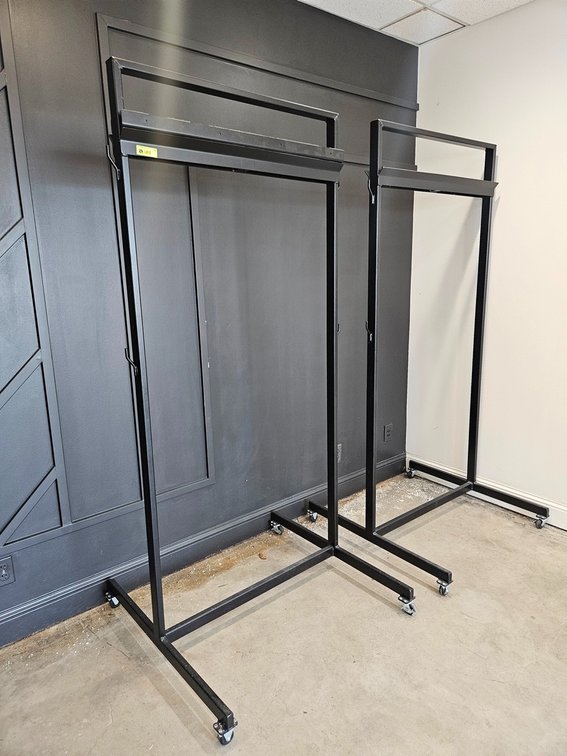 2 Metal Stands on Wheels, 37" Wide, 80" Tall