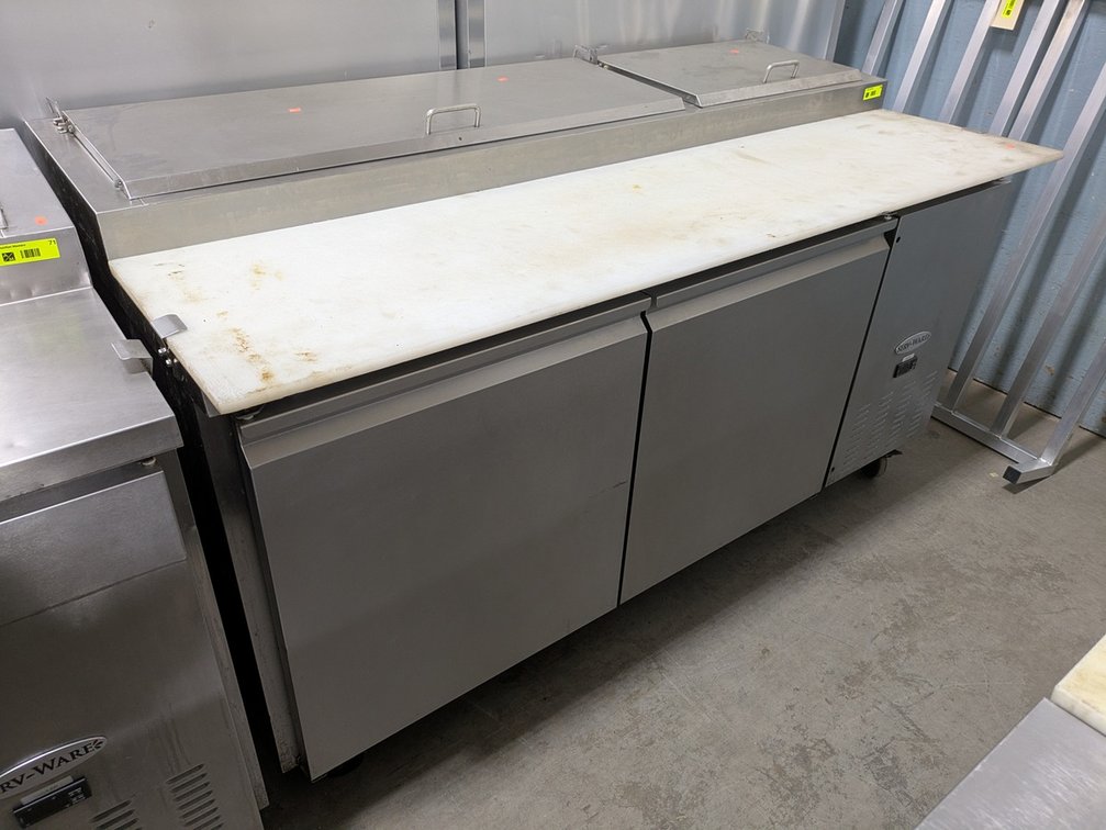 Serv-Ware SS 2-Door Refrigerated Prep Table on Wheels, Model: PP67-9, 71"x33"x42"