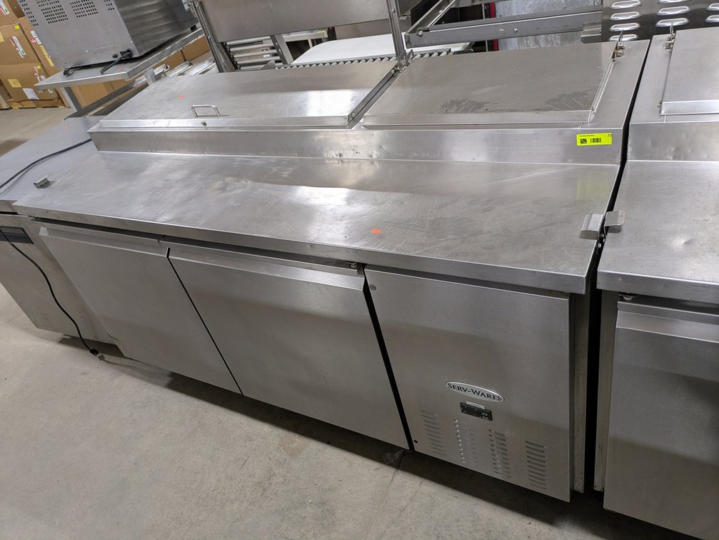 Serv-Ware SS 2-Door Refrigerated Prep Table on Wheels, Model: PP67-9-HC, 71"x33"x42"