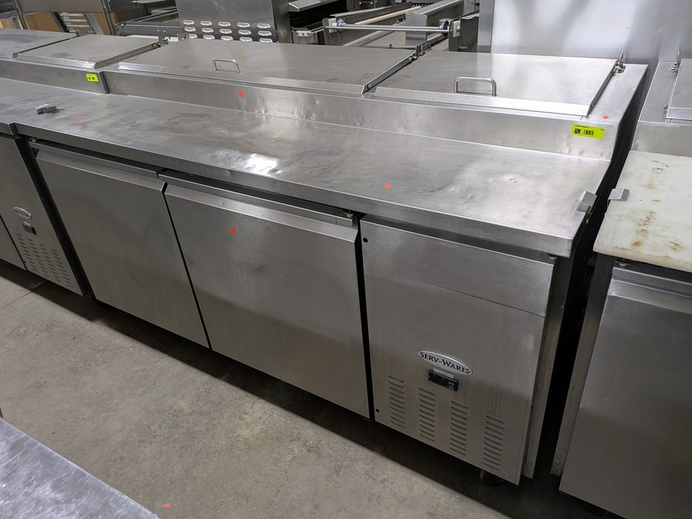 Serv-Ware SS 2-Door Refrigerated Prep Table on Wheels, Model: PP67-9, 71"x33"x42"