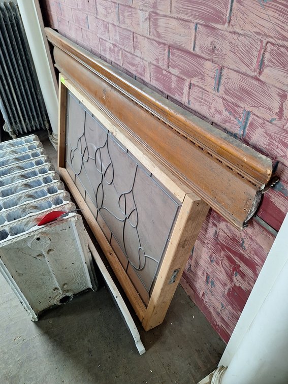 5 Wood Framed Leaded Glass Piece, 56"x28"