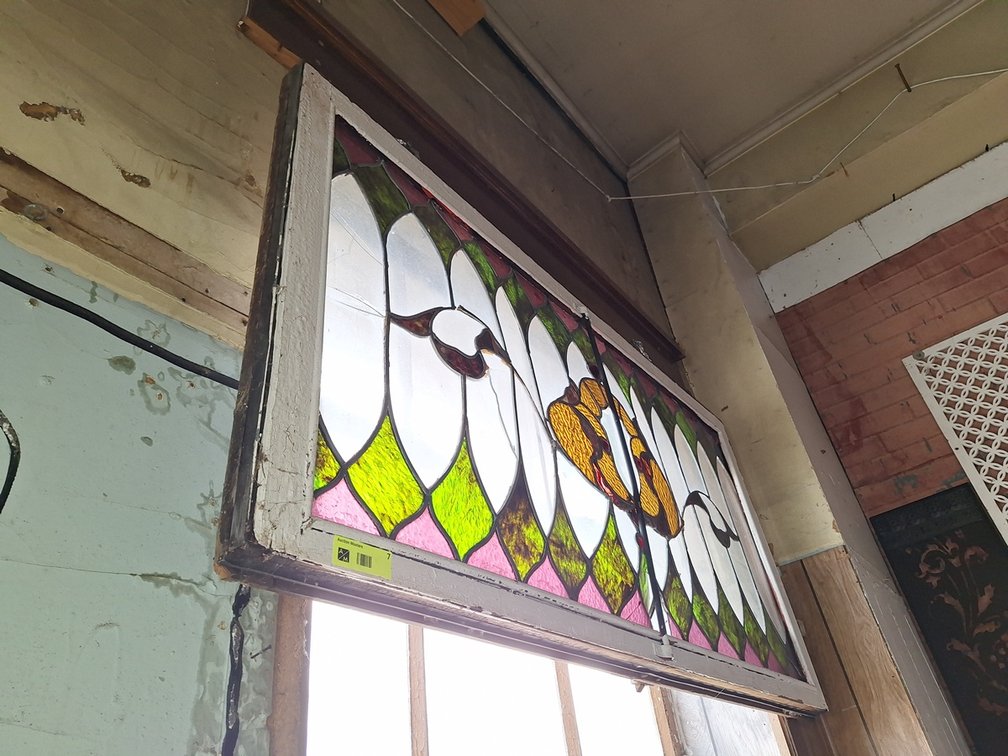 Wood Framed Decorative Stained Glass, 52"x27"