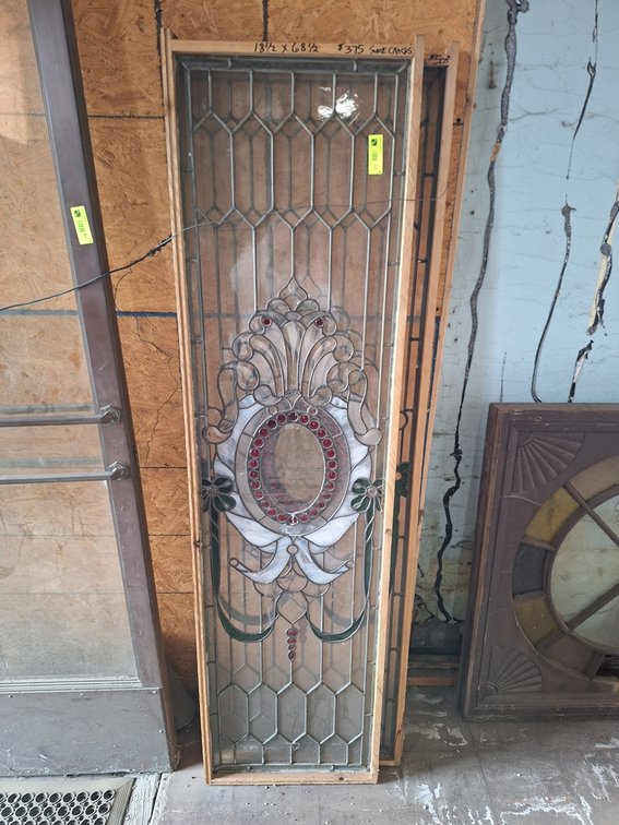 Wood Framed Decorative Stained Glass, 18.5"x68.5"