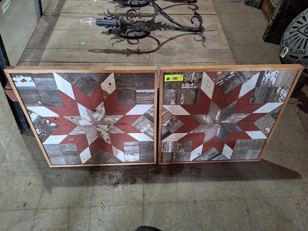 2 Wood Framed Quilt Pattern Farm Flag, 20"x20"
