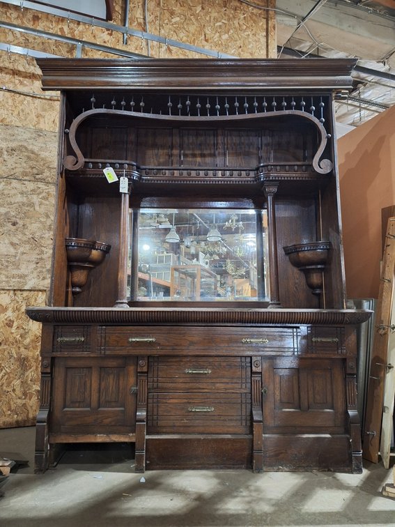 Huge Antique Built-In Wood/Mirrored Buffet, 74"x21.5"x93.5"