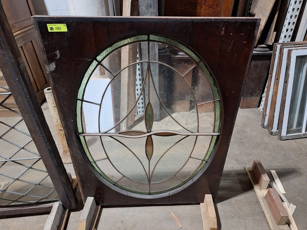 Decorative Stained Glass/Wood Window Sash, 32"x42"