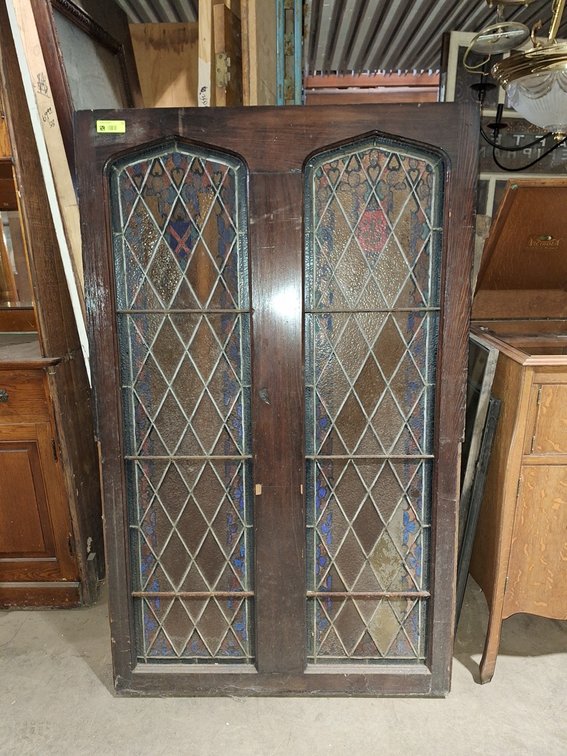 Wood Framed Stained Glass Window Pane, 38"x62"