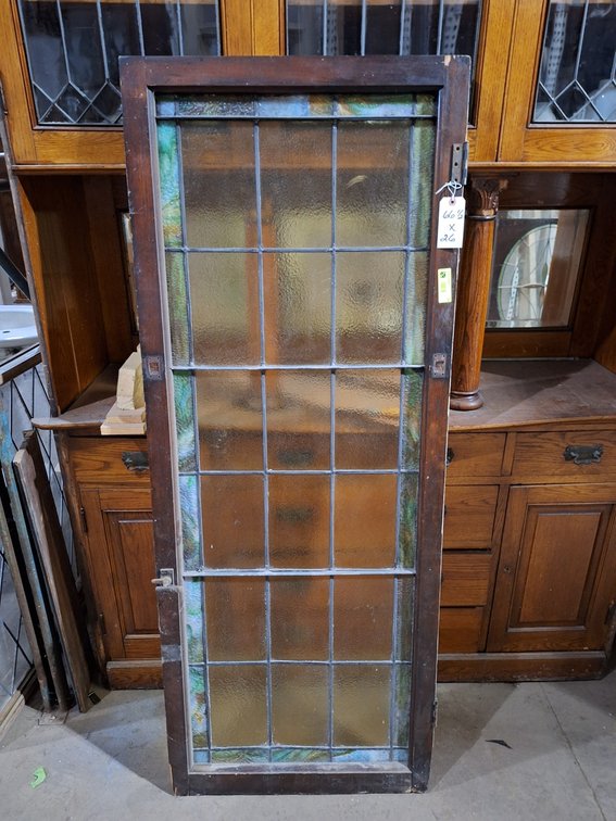 Wood Framed Hinged Stained Glass Window, 66.5"x26"