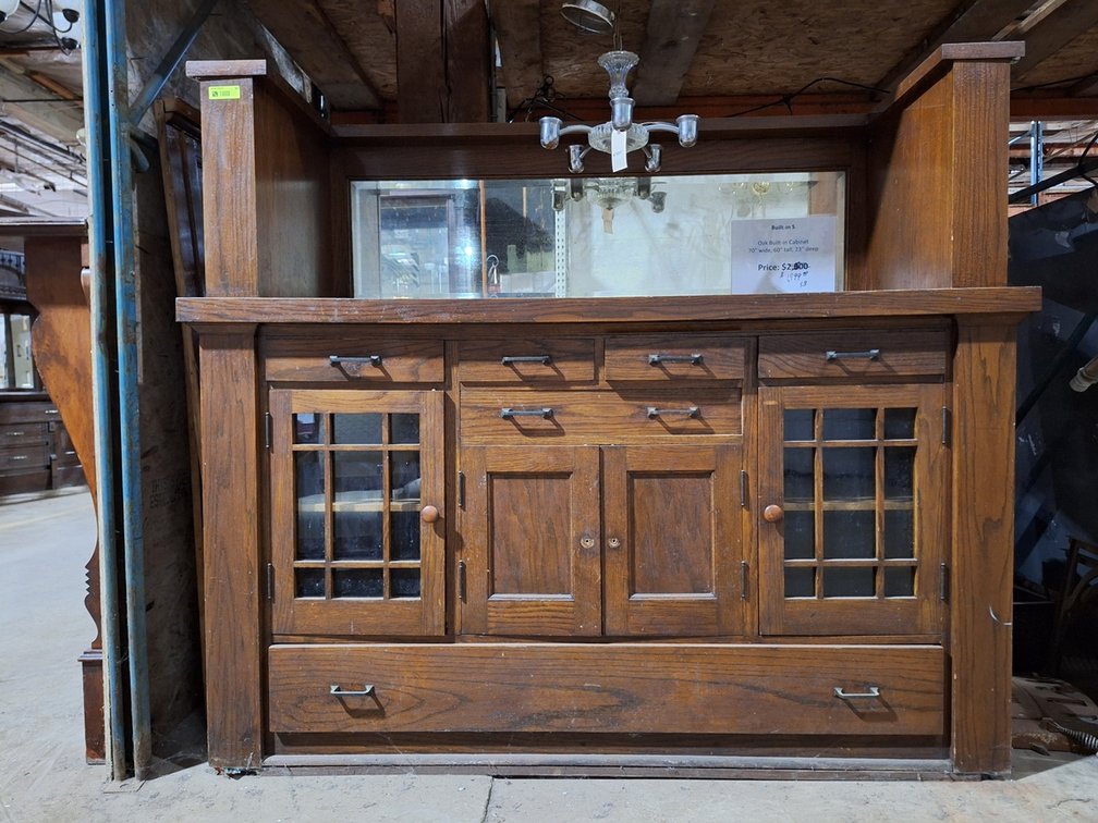 Oak Built-In Cabinet with Mirror, 70"x23"x60"