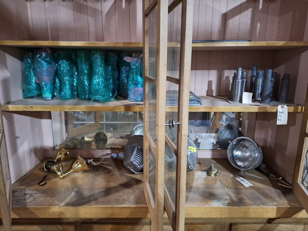 Assorted Contents of Cabinet, Lights and More