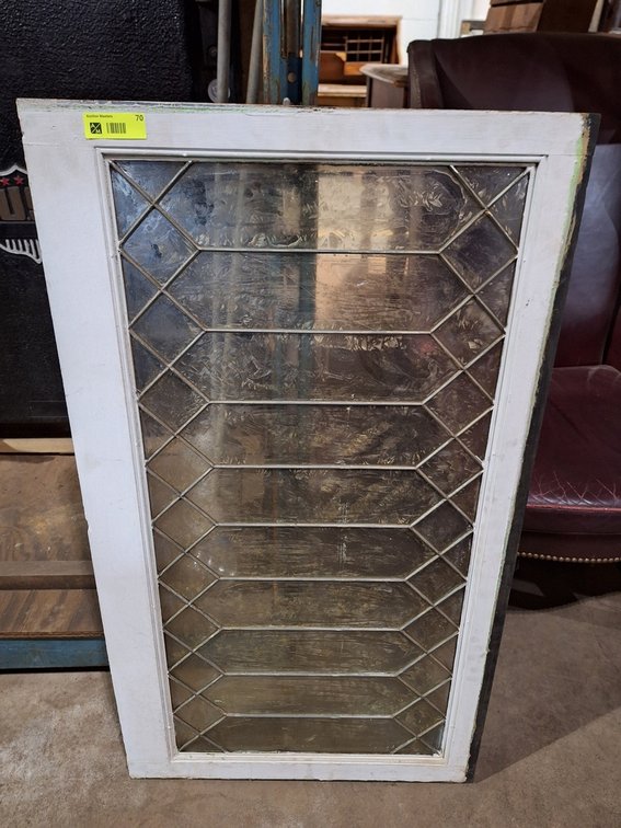 Wood Framed Leaded Glass Window, 44"x25"