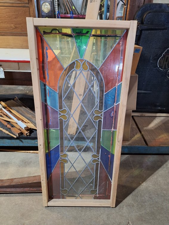 2 Wood Framed Stained Glass, 23.5"x54"