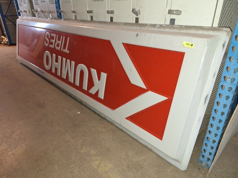 Giant Plastic "Kumho Tires" Sign, 149"x36"