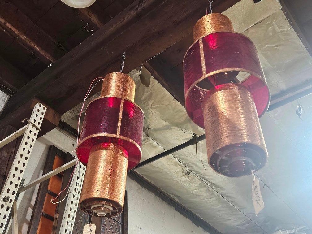 2 Metal Hanging Light Fixtures, 36" Tall