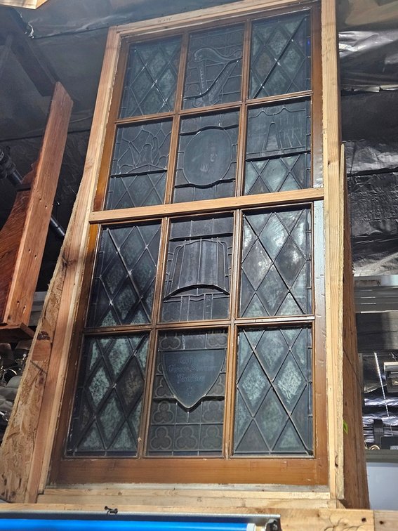 12 Panel Stained Glass with Wood Frame, Approx. 33"x72"