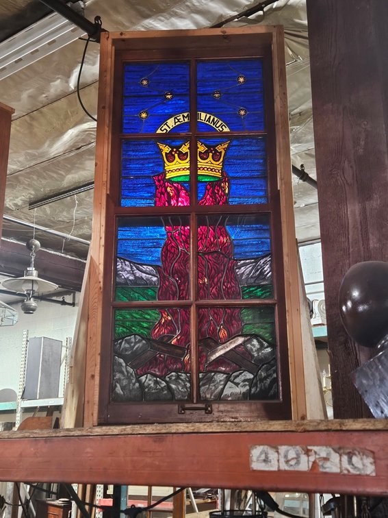 8 Panel Stained Glass with Wood Frame, Approx. 30"x70"