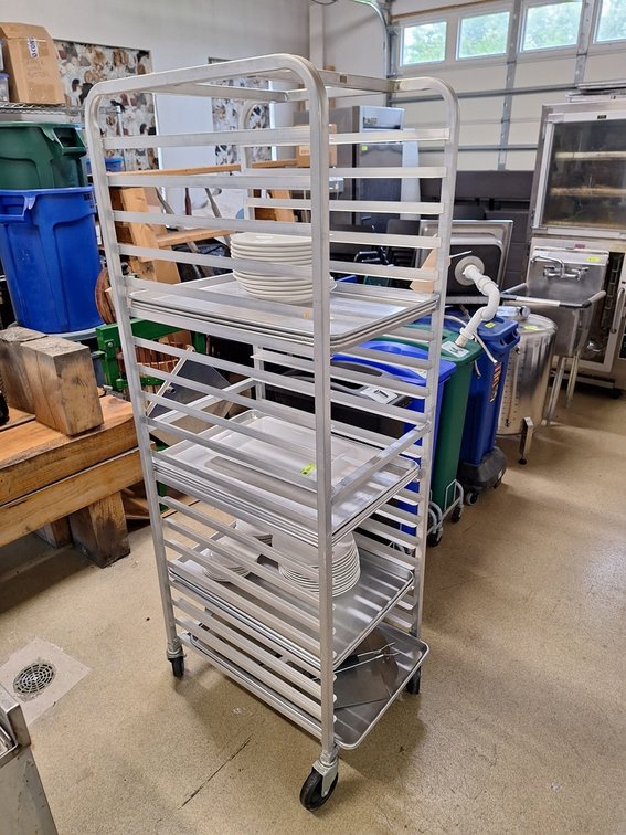 Aluminum Full Sheet Pan Rack on Wheels (20 Slots) with 12 Aluminum Full Sheet Pans