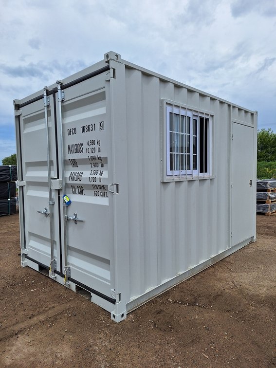 Multi-Purpose 12' Container Cabin with side door and window.