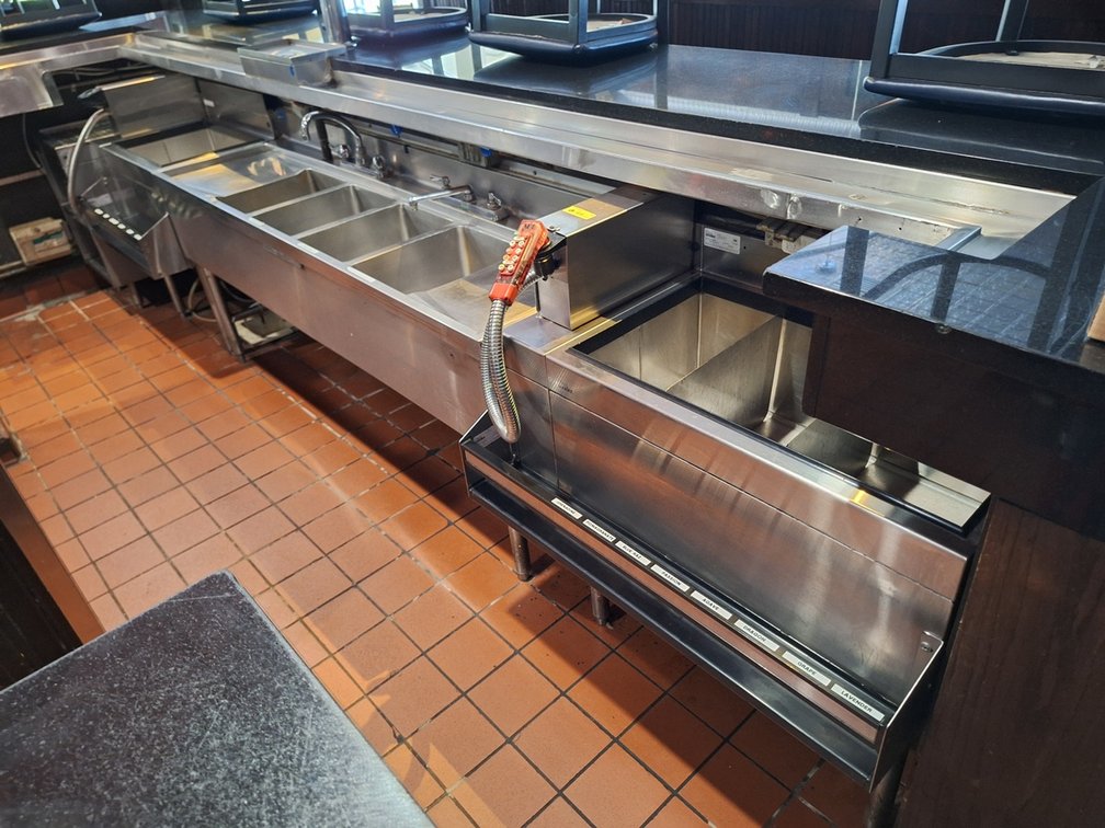 Whole Section Boos SS Underbar, Sink, Drainboard, 2 Cold Bins, 13' W