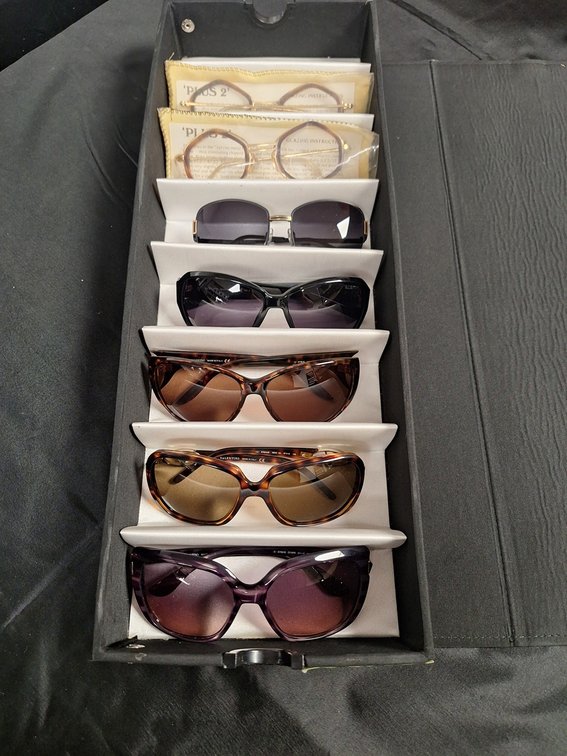 7 Pairs Sunglasses: 5 Valentino, 2 Alpha