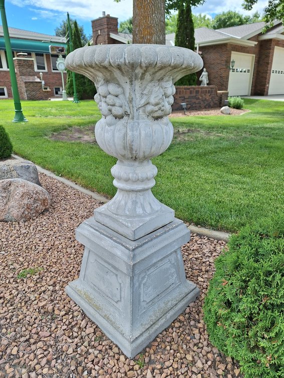 2 Concrete/Stone Planters on Pedestals, 20"x 20" x 45"
