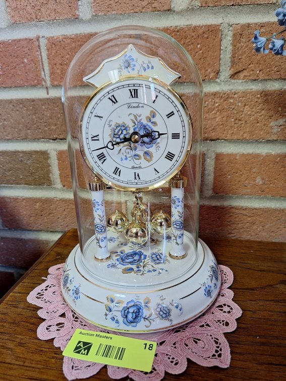Linden Desk Clock, German Clock with Glass Dome, Approx 9"