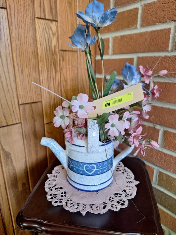 Italian Figural Teapot Planter with Flowers, 16"